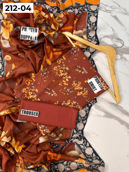 VOL 212 | DS 04 | DIGITAL PRINTED BANADORA LAWN SHIRT PLAIN TROUSER VOIL LAWN DUPATTA