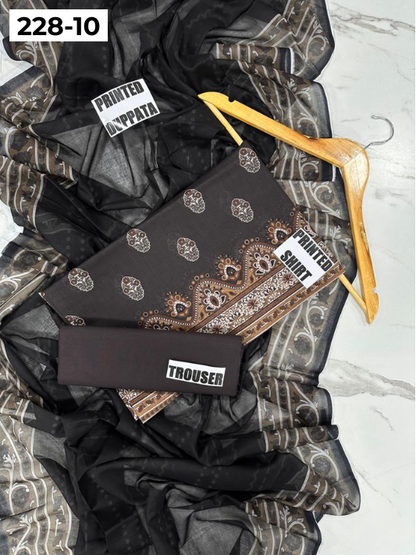 VOL 228 | DS 10 | DIGITAL PRINTED LAWN 3PC PRINTED LAWN SHIRT PLAIN TROUSER PRINTED VOIL DUPATTA