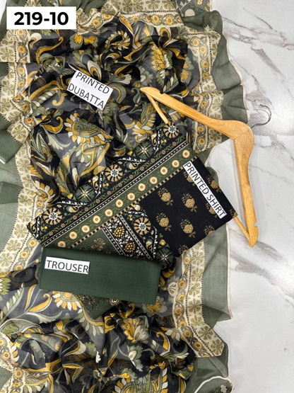 VOL 219 | DS 10 | ETHNC LAWN 3PC | DIGITAL PRINTED BANADORA LAWN SHIRT PLAIN TROUSER BAMBER CHIFFON DUPATTA