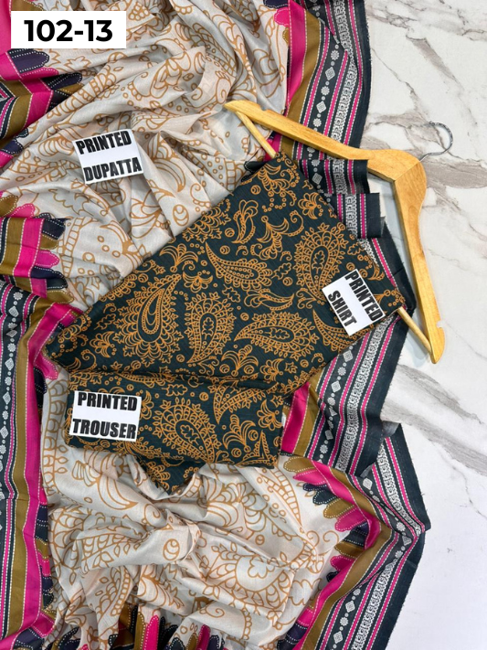 VOL 102 | DS 13 | DIGITAL PRINTED TANA DORA LAWN 3PC VOIL LAWN DUPATTA