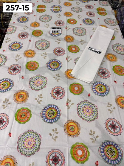 VOL 257 | DS 15 | PRINTED HIT CODES LAWN 2PC | DIGITAL PRINTED LAWN SHIRT, PLAIN COTTON TROUSER