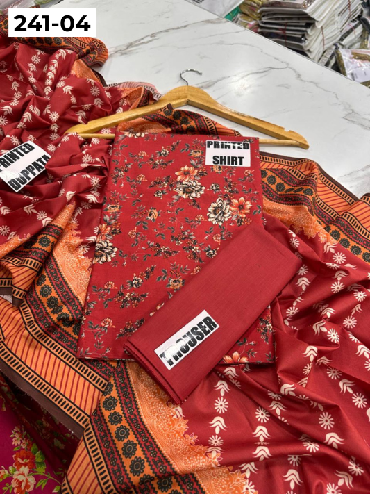 VOL 241 | DS 04 | Mirha LAWN |  DIGITAL PRINTED LAWN 3PC PRINTED LAWN SHIRT PLAIN TROUSER PRINTED LAWN DUPATTA