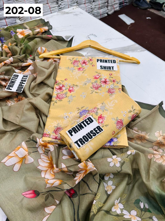 VOL 202 | DS 08 | DIGITAL PRINTED BANADORA LAWN 3PC VOIL LAWN DUPATTA