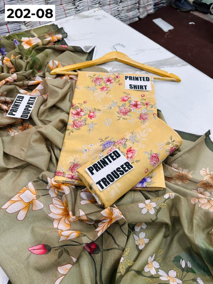 VOL 202 | DS 08 | DIGITAL PRINTED BANADORA LAWN 3PC VOIL LAWN DUPATTA