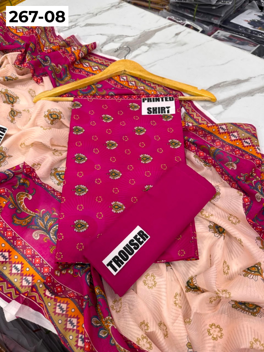 VOL 267 | DS 08 | Mirha LAWN |  DIGITAL PRINTED LAWN 3PC PRINTED LAWN SHIRT PLAIN TROUSER PRINTED LAWN DUPATTA