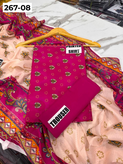 VOL 267 | DS 08 | Mirha LAWN |  DIGITAL PRINTED LAWN 3PC PRINTED LAWN SHIRT PLAIN TROUSER PRINTED LAWN DUPATTA
