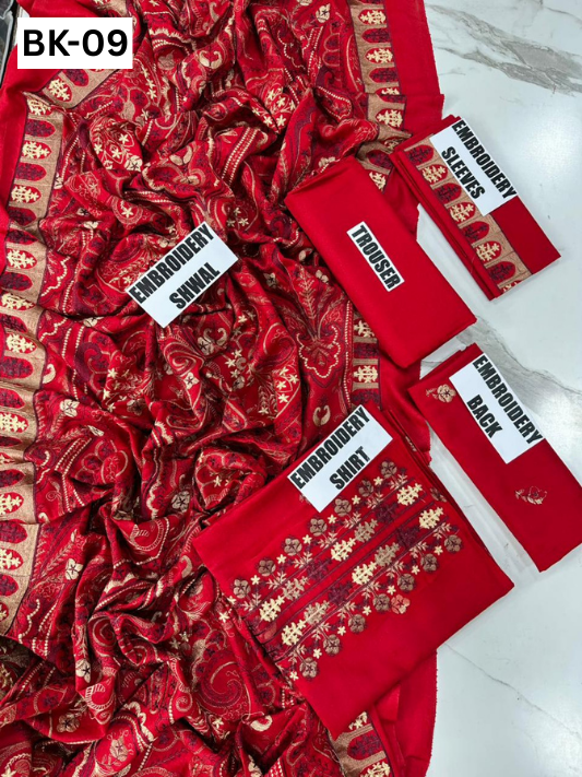 BAREEZE KARANDI | DS 09 | KARANDI EMBROIDERED 3PC WITH EMBROIDERED SHAWL
