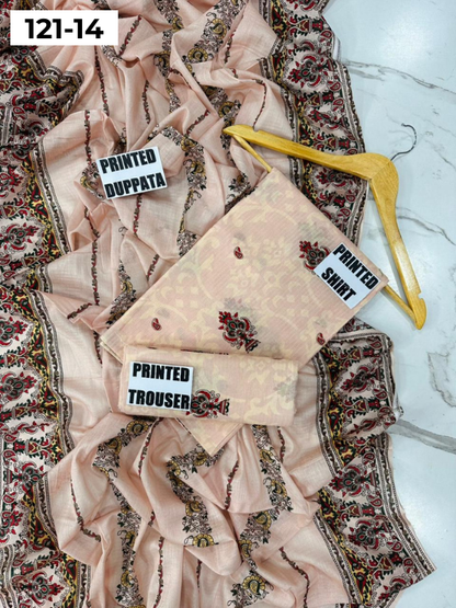 VOL 121 | DS 14 | DIGITAL PRINTED BANADORA LAWN 3PC VOIL LAWN DUPATTA