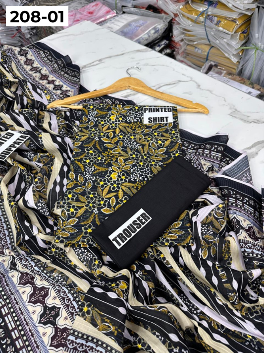 VOL 208 | DS 01 | DIGITAL PRINTED BANADORA LAWN SHIRT PLAIN TROUSER BANA DORA LAWN DUPATTA