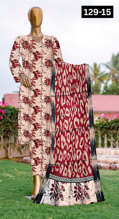 VOL 129 | DS 15 | DIGITAL PRINTED BANADORA LAWN 3PC VOIL LAWN DUPATTA