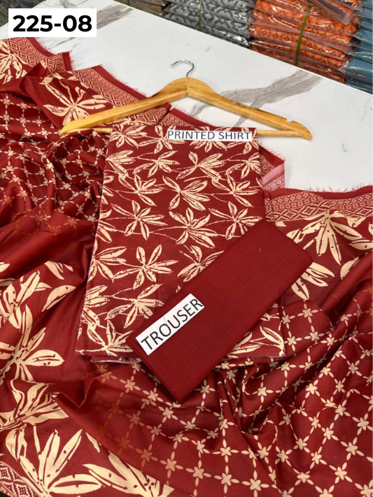VOL 225 | DS 08 | Mirha LAWN |  DIGITAL PRINTED LAWN 3PC PRINTED LAWN SHIRT PLAIN TROUSER PRINTED LAWN DUPATTA