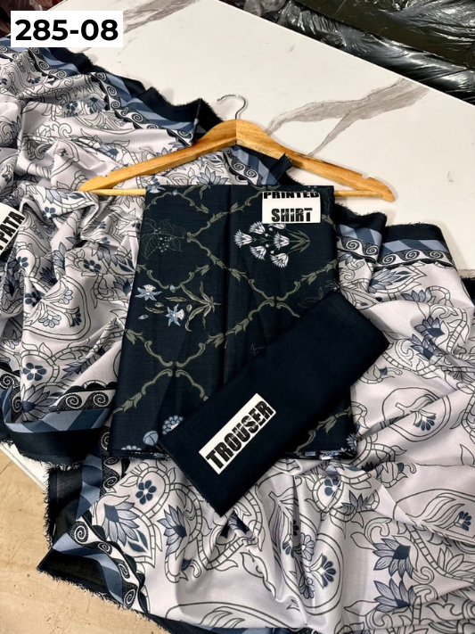 VOL 285 | DS 08 | NISHA BY SHANAYA | DIGITAL PRINTED 3PC STONE LINEN SHIRT, PRINTED TROUSER, PRINTED STONE LINEN DUPATTA