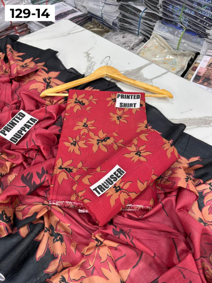 VOL 129 | DS 14 | DIGITAL PRINTED BANADORA LAWN 3PC VOIL LAWN DUPATTA