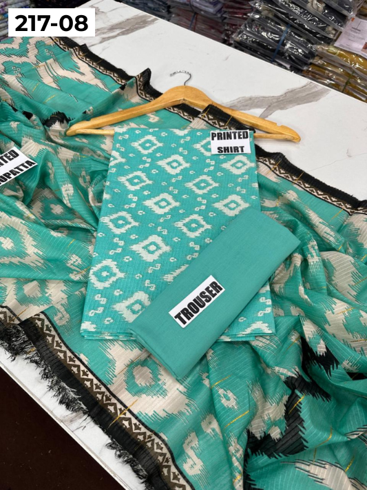 VOL 217 | DS 08 | BinSaeed LAWN DIGITAL PRINTED BANADORA LAWN SHIRT PLAIN TROUSER TARKASHI FANCY DUPATTA