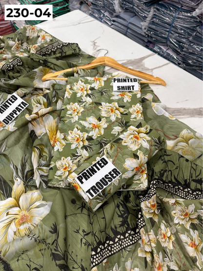 VOL 230 | DS 04 | DIGITAL PRINTED DOBBY LAWN 3PC TANA DORA LAWN DUPATTA