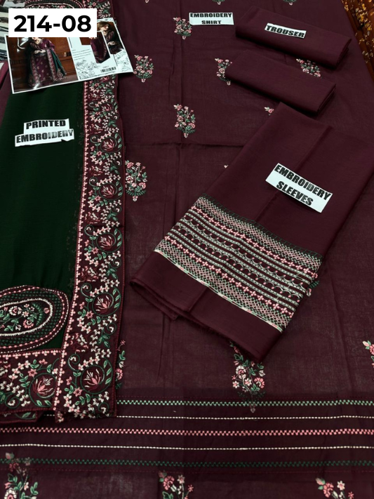 VOL 214 | DS 08 |  BATIK LAWN LUXURY EMBROIDERED 3PC