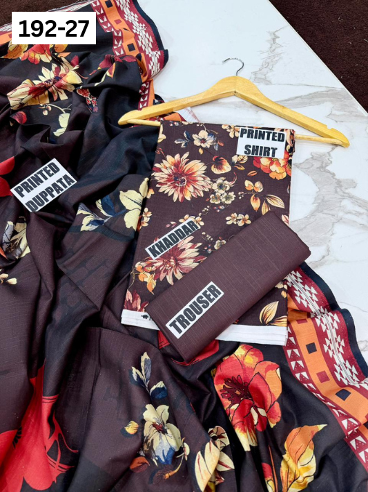 VOL 192 | DS 27 | DIGITAL PRINTED KHADDAR 3PC DYED TROUSER