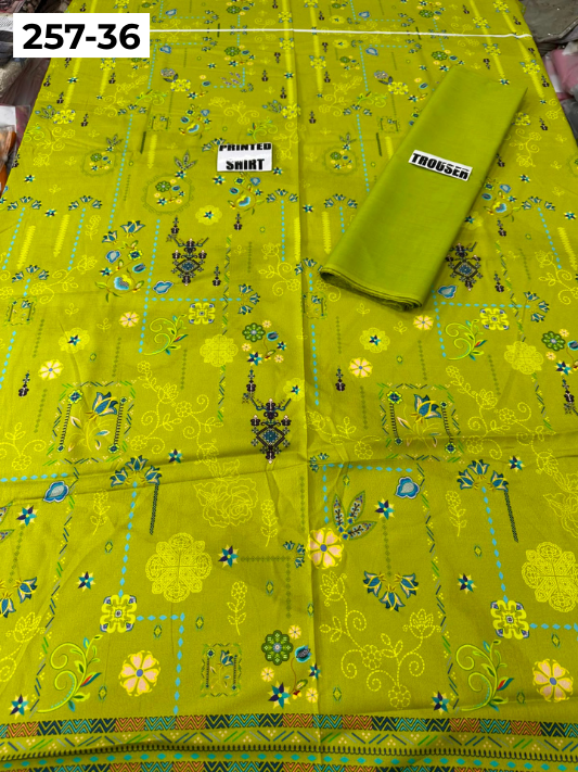 VOL 257 | DS 36 | PRINTED HIT CODES LAWN 2PC | DIGITAL PRINTED LAWN SHIRT, PLAIN COTTON TROUSER