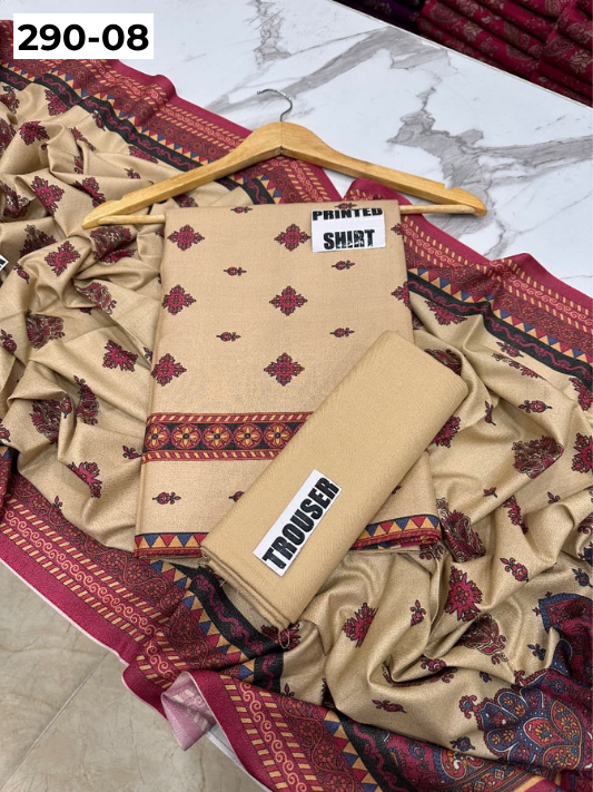 VOL 290 | DS 08 | PREMIUM DHANAK WINTER COLLECTON - DIGITAL PRINTED 3 PIECE SUIT | Printed Shirt with Neck Design | Plain Dyed Matching Trouser | Printed Dupatta