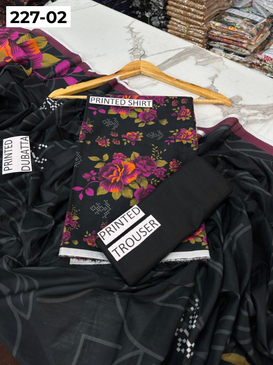 VOL 227 | DS 02 | DIGITAL PRINTED LAWN 3PC PRINTED LAWN SHIRT PLAIN TROUSER PRINTED LAWN DUPATTA