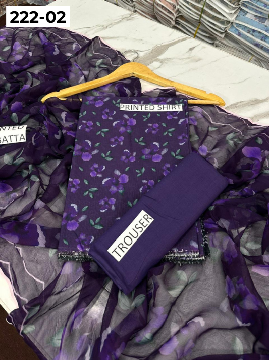 VOL 222 | DS 02 | BEECHTREE LAWN | DIGITAL PRINTED BANADORA LAWN SHIRT PLAIN TROUSER BAMBER CHIFFON DUPATTA