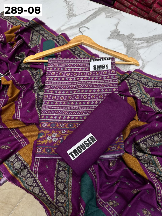 VOL 289 | DS 08 | PREMIUM DHANAK WINTER COLLECTON - DIGITAL PRINTED 3 PIECE SUIT | Printed Allover Shirt | Plain Dyed Matching Trouser | Printed Dupatta