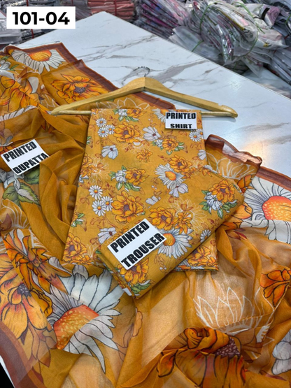 VOL 101 | DS 04 | DIGITAL PRINTED LAWN 3PC BAMBER CHIFFON DUPATTA