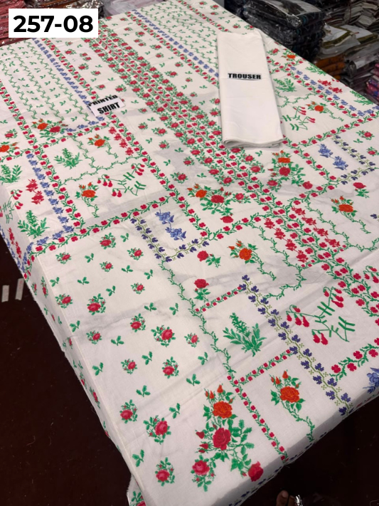 VOL 257 | DS 08 | PRINTED HIT CODES LAWN 2PC | DIGITAL PRINTED LAWN SHIRT, PLAIN COTTON TROUSER