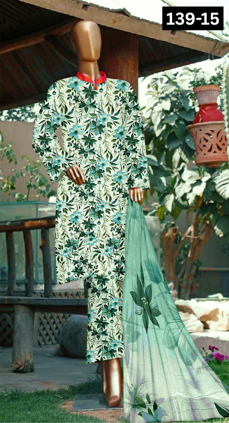 VOL 139 | DS 15 | DIGITAL PRINTED LAWN 3PC BAMBER CHIFFON DUPATTA