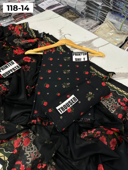 VOL 118 | DS 14 | DIGITAL PRINTED BANADORA LAWN 3PC VOIL LAWN DUPATTA