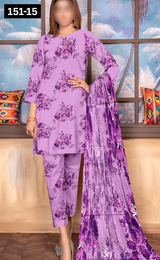 VOL 151 | DS 15 | DIGITAL PRINTED LINEN 3PC LINEN DUPATTA