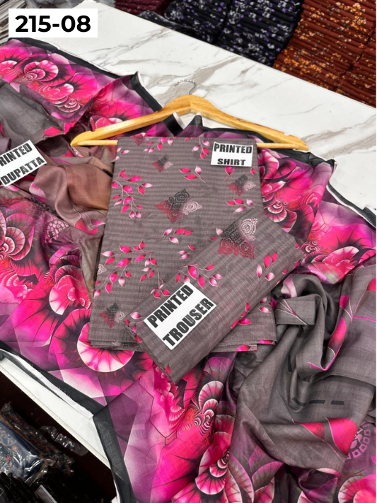 VOL 215 | DS 08 | DIGITAL PRINTED BANADORA LAWN 3PC VOIL LAWN DUPATTA