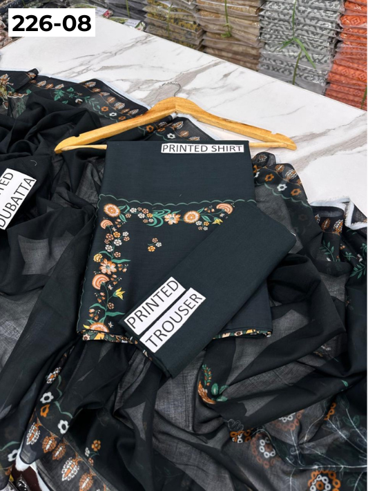 VOL 226 | DS 08 | DIGITAL PRINTED LAWN 3PC PRINTED LAWN SHIRT PLAIN TROUSER PRINTED VOIL DUPATTA