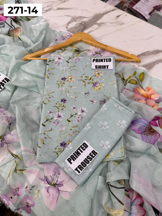 VOL 271 | DS 14 | Sana safinaz | DIGITAL PRINTED 3PC LAWN SHIRT, PRINTED TROUSER, PRINTED VOIL DUPATTA