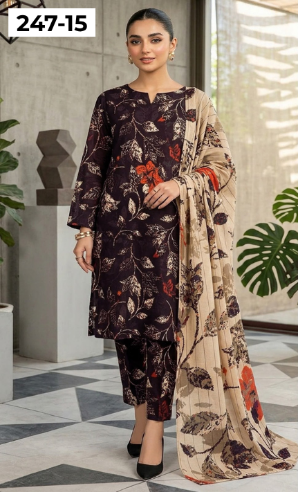 VOL 247 | DS 15 | DIGITAL PRINTED LAWN THREE PIECES VOIL LAWN DUPATTA