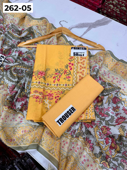VOL 262 | DS 05 | MINHA By SHANAYA | DIGITAL PRINTED 3PC LAWN SHIRT, DYED TROUSER, PRINTED VOIL DUPATTA