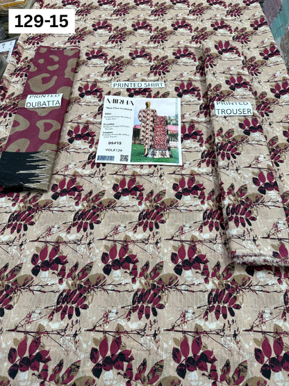VOL 129 | DS 15 | DIGITAL PRINTED BANADORA LAWN 3PC VOIL LAWN DUPATTA