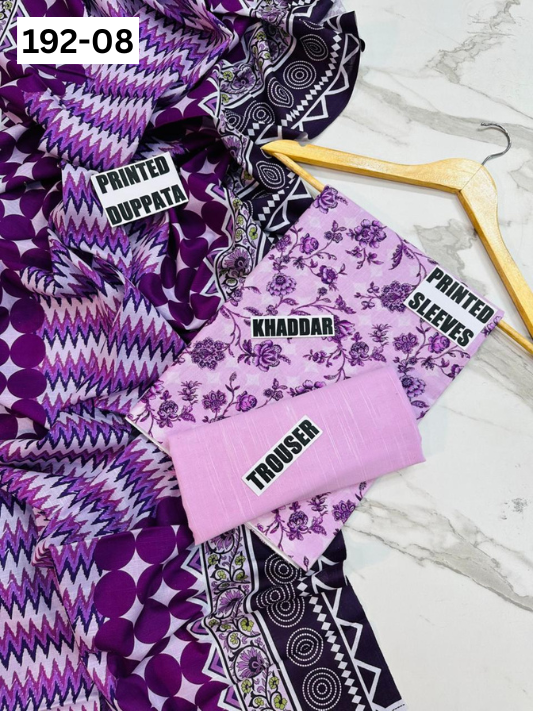 VOL 192 | DS 08 | DIGITAL PRINTED KHADDAR 3PC DYED TROUSER