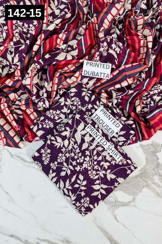 VOL 142 | DS 15 | DIGITAL PRINTED LAWN 3PC VOIL LAWN DUPATTA