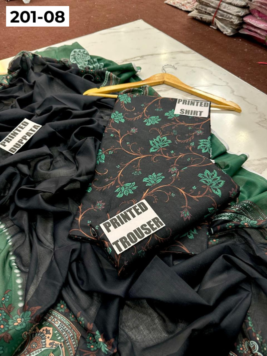 VOL 201 | DS 08 | DIGITAL PRINTED BANADORA LAWN 3PC VOIL LAWN DUPATTA