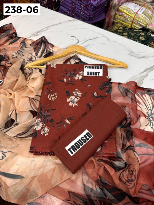 VOL 238  | DS 06 | BEECHTREE LAWN 3PC | DIGITAL PRINTED BANADORA LAWN SHIRT, PLAIN TROUSER, BAMBER CHIFFON DUPATTA