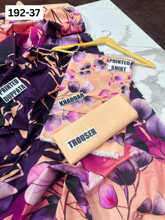 VOL 192 | DS 37 | DIGITAL PRINTED KHADDAR 3PC DYED TROUSER