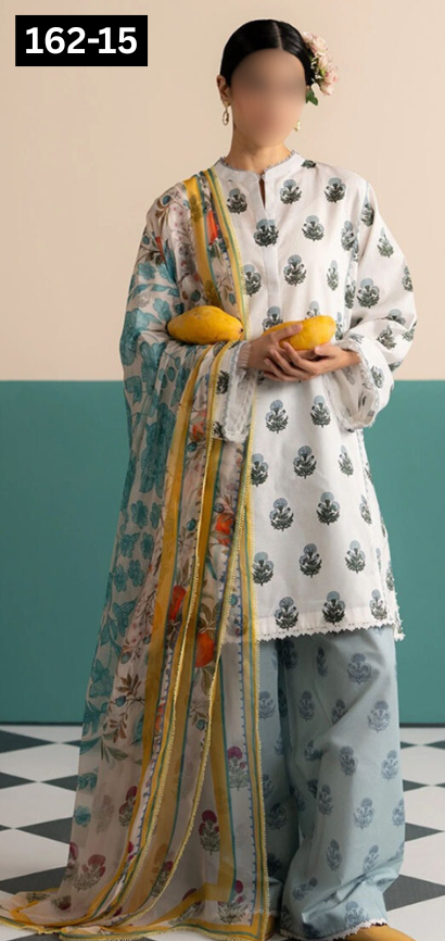 VOL 162 | DS 15 | DIGITAL PRINTED LINEN 3PC LINEN DUPATTA