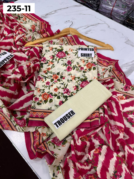 VOL 235 | DS 11 | Mirha LAWN |  DIGITAL PRINTED LAWN 3PC PRINTED LAWN SHIRT PLAIN TROUSER PRINTED LAWN DUPATTA
