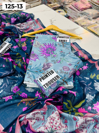 VOL 125 | DS 13 | DIGITAL PRINTED BANADORA LAWN 3PC VOIL LAWN DUPATTA