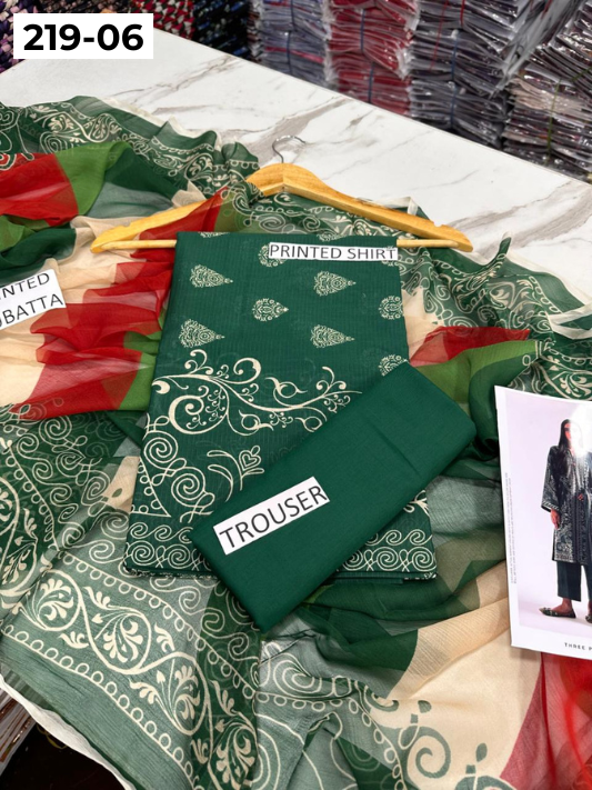 VOL 219 | DS 06 | ETHNC LAWN 3PC | DIGITAL PRINTED BANADORA LAWN SHIRT PLAIN TROUSER BAMBER CHIFFON DUPATTA