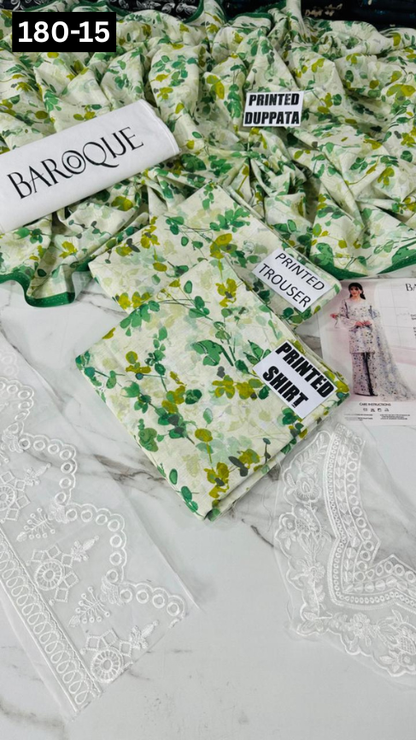 VOL 180 | DS 15 | DIGITAL PRINTED KHADDAR 3PC | EMBROIDERED PATCHES | KHADDAR DUPATTA