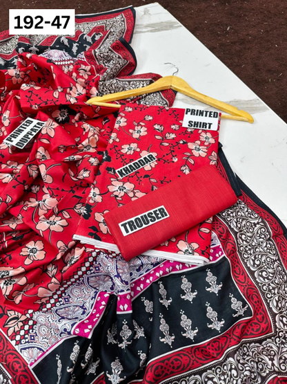 VOL 192 | DS 47 | DIGITAL PRINTED KHADDAR 3PC DYED TROUSER