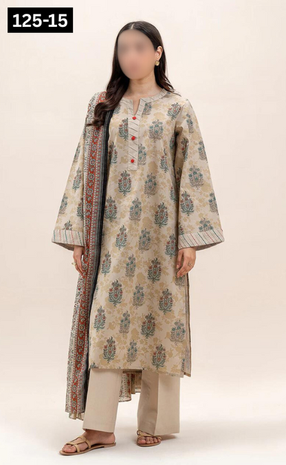 VOL 125 | DS 15 | DIGITAL PRINTED BANADORA LAWN 3PC VOIL LAWN DUPATTA
