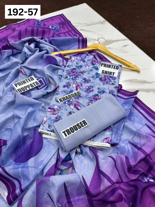 VOL 192 | DS 57 | DIGITAL PRINTED KHADDAR 3PC DYED TROUSER